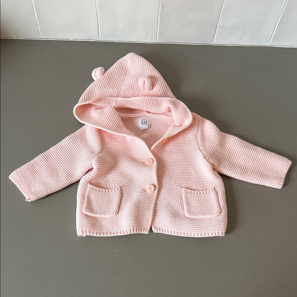 GAP Pink Hooded Knit Cardigan with Ear Details
